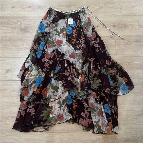 NWT Free People Palermo Villa Chiffon Maxi Skirt-Chocolate Combo - Picture 3 of 5